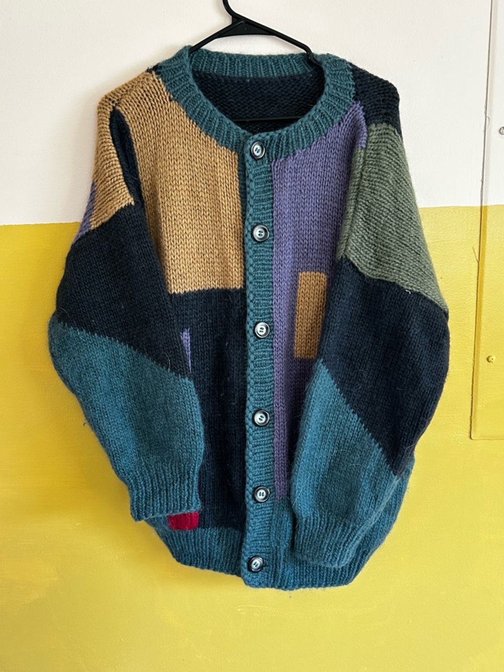 Wool men’s geometric button up knit sweater